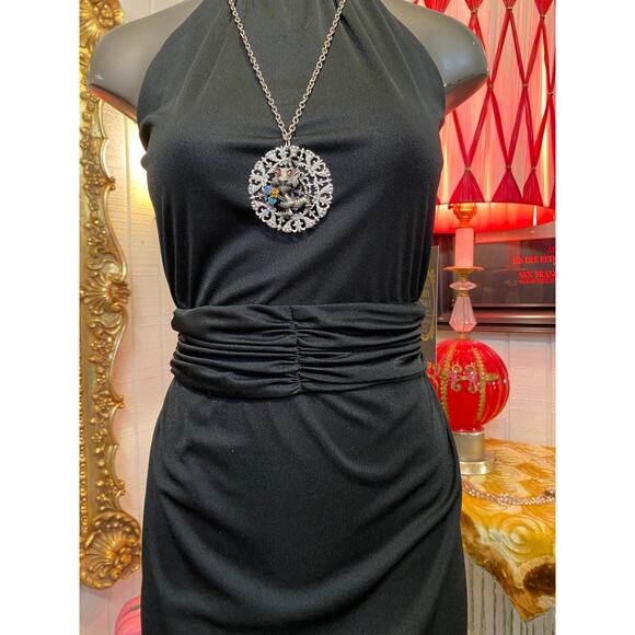 vintage 1970s black maxi dress turtleneck ruched draped disco small 70s fashion - Picture 3 of 8